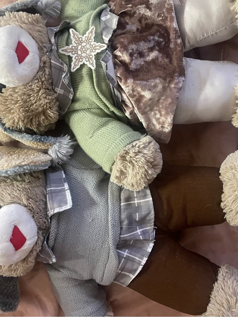 Plush Bear Pair with Brown, Green & Gray Outfits